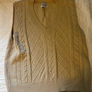 Princess Polly Tan V-Neck Cable Knit Sweater Vest
